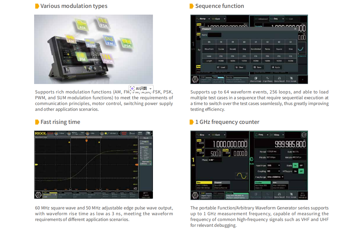 Function Arbitrary Waveform Generator - DG902 Pro 70MHz 1.25GSa/s 16비트 휴대용